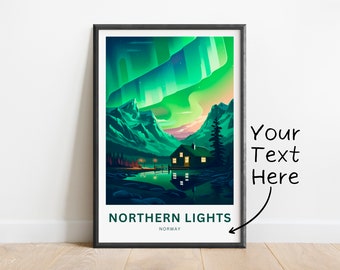 Personalized Northern Lights Travel Print - Northern Lights poster, Norway Wall Art, Framed present, Gift Norway Present