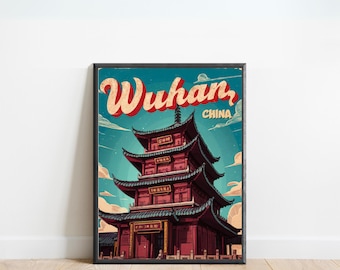 Póster de viaje vintage de Wuhan: impresión de Wuhan, arte mural de China, regalo enmarcado, regalo de China