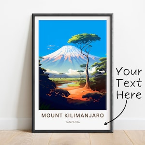 Impresión personalizada del Monte Kilimanjaro - Cartel del Monte Kilimanjaro, Arte de la pared del Monte Kilimanjaro Tanzania, Presente enmarcado, Regalo África Presente