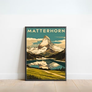 Matterhorn Vintage Travel Poster - Matterhorn print, Swiss Alps Wall Art, Framed present, Gift Switzerland Present