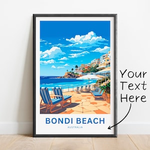Personalized Bondi Beach Travel Print - Bondi Beach poster, Australia Wall Art, Framed present, Gift Australia Present