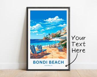 Impresión personalizada de viaje de Bondi Beach - Cartel de Bondi Beach, Arte de la pared de Australia, Presente enmarcado, Regalo Australia Presente