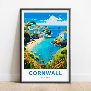 Cornwall Travel Print - Cornwall poster, England Wall Art, Framed present, Gift England Present