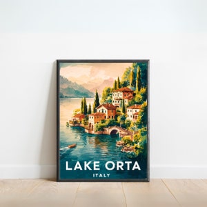Lake Orta Vintage Travel Print - Lake Orta Vintage poster, Italy Wall Art, Framed present, Gift Italy Present