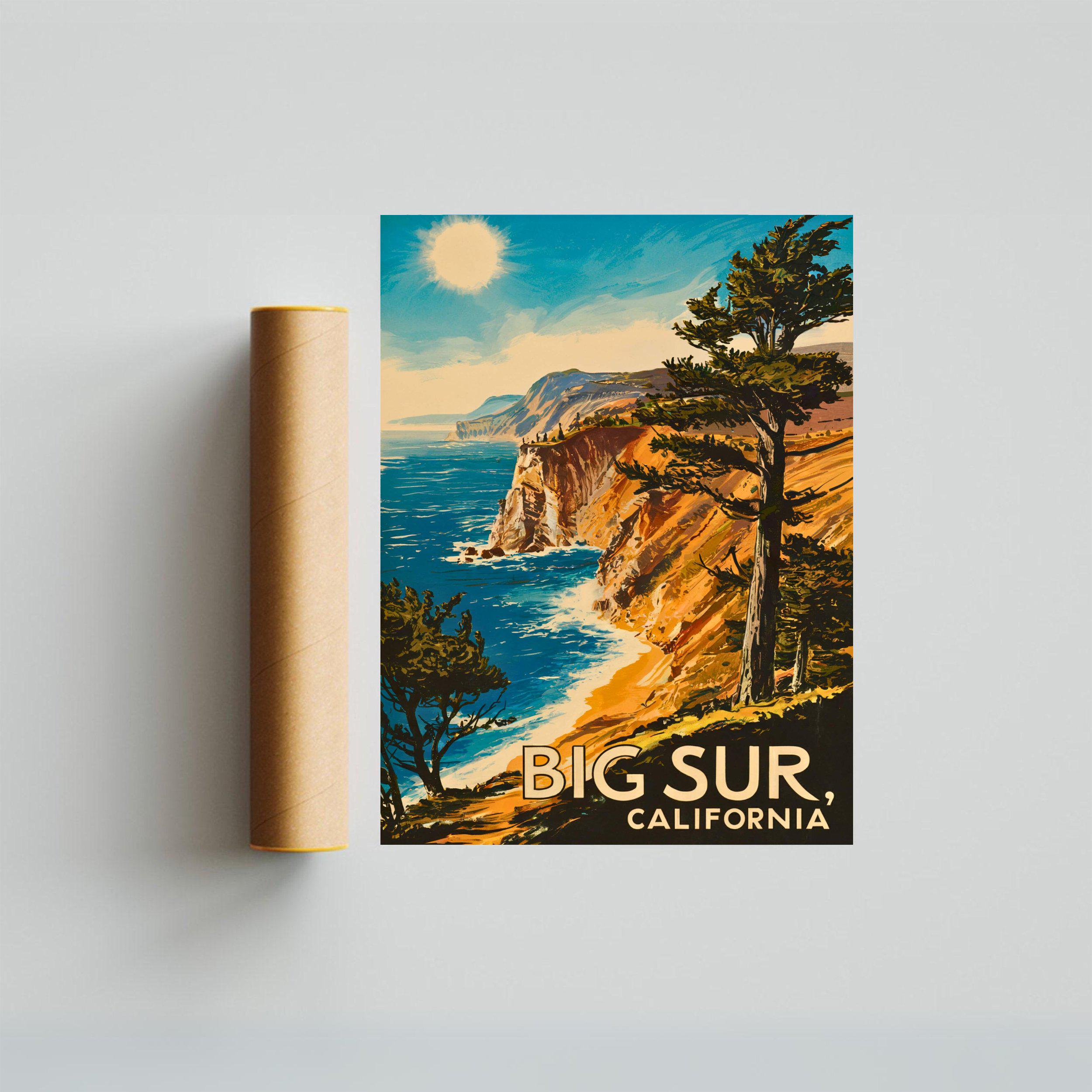 NUDE PUBLIC BIG SUR CALIF 60S ヴィンテージポスター Big Sur Vintage Travel Poster - Big Sur Print, California Wall Art