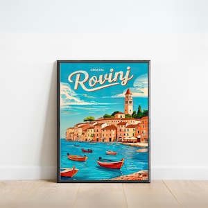 Rovinj Vintage Travel Poster - Rovinj print, Croatia Vintage Wall Art, Framed present, Gift Croatia Present