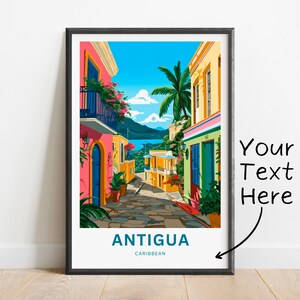 パーソナライズされたアンティグア旅行プリント - アンティグアポスター、カリブ海の壁アート、額入りプレゼント、ギフトアンティグア・バーブーダアンティグア州プレゼント