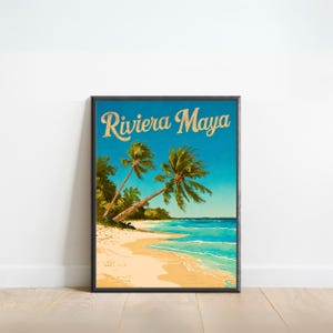 Riviera Maya Vintage Travel Poster - Riviera Maya Print, Mexico Wall Art, Framed, Gift Mexico Present