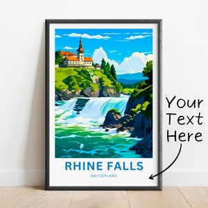 Impressão de viagem personalizada das Cataratas do Reno - pôster das Cataratas do Reno, arte de parede da Suíça, presente emoldurado, presente da Suíça