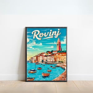 Rovinj Vintage Travel Poster - Rovinj print, Croatia Vintage Wall Art, Framed present, Gift Croatia Present