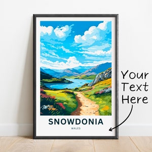 Impressão de viagem personalizada Snowdonia - pôster Snowdonia, arte de parede do País de Gales, presente emoldurado, presente do País de Gales