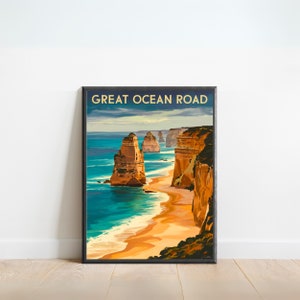 Great Ocean Road Vintage Reise Poster - Great Ocean Road Druck, Australien Vintage Wandkunst, gerahmtes Geschenk, Geschenk Australien Geschenk