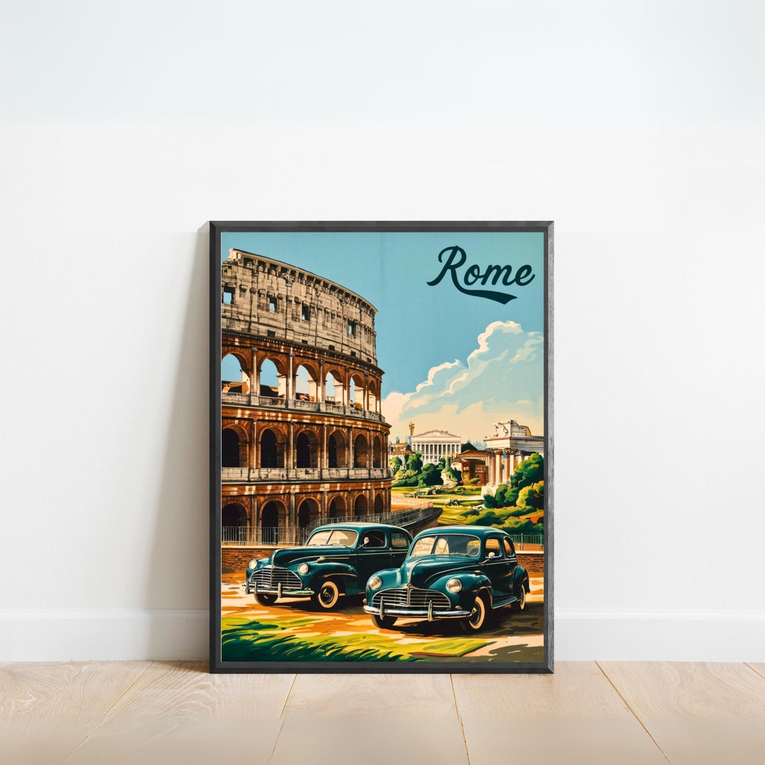 Rome Vintage Travel Poster, Rome Print, Italy Wall Art, Framed Present ...