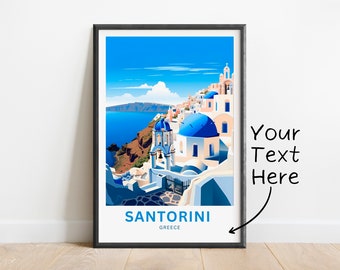Personalized Santorini Art Print: Greece Travel Poster, Framed Option