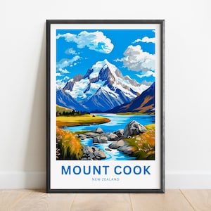 Mount Cook Travel Print - Mount Cook poster, New Zealand Wall Art, Framed present, Gift New Zealand Present