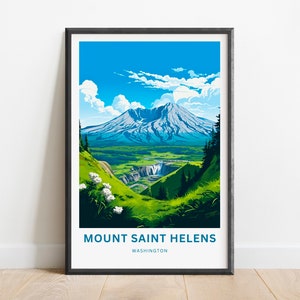 Mount St. Helens Travel Print - Mount Saint Helen poster, Washington Wall Art, Framed present, Gift Washington Present, Customized Your Text