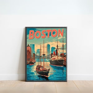 Boston Vintage Travel Poster, Boston print, USA Wall Art, Framed present, Gift United States Present