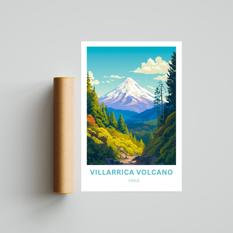 Villarrica Volcano Travel Print Villarrica Volcano poster, Rucapillán Wall Art, Framed present, Gift Chile Present image 5