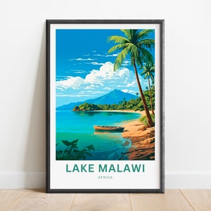 Malawi See Reisedruck - Malawi See Poster, Afrika Wand Kunst, gerahmtes Geschenk, Geschenk Afrika Geschenk