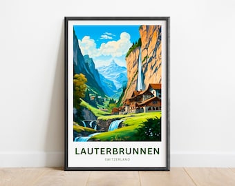 Lauterbrunnen Travel Print - Lauterbrunnen poster, Switzerland Wall Art, Framed present, Gift Switzerland Present