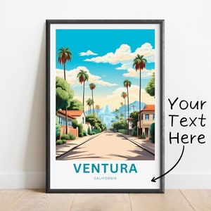 Personalized Ventura Travel Print - Ventura poster, California Wall Art, Framed present, Gift California Present