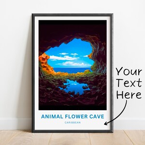 Personalisierte Tier Blumenhöhle Reise Druck - Tier Blumenhöhle Poster, Karibik Wandkunst, Geschenk Karibik Gegenwart, gerahmt Geschenk