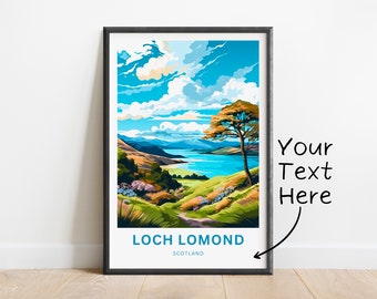 Personalisierter Loch Lomond Reisedruck - Loch Lomond Poster, Schottland Wandkunst, gerahmtes Geschenk, Geschenk Schottland vorhanden