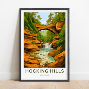 Impresión de viaje de Hocking Hills: póster del parque estatal de Hocking Hills, arte mural de Florida, regalo enmarcado de Estados Unidos, regalo de Ohio
