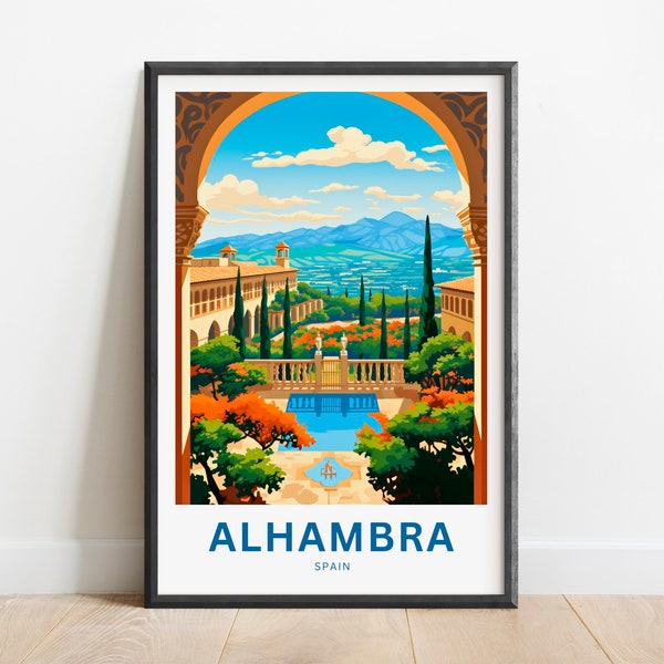 Alhambra Travel Print - Alhambra poster, Spain Wall Art, Framed present, Gift Spain Present