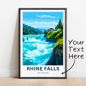 Impressão de viagem personalizada das Cataratas do Reno - pôster das Cataratas do Reno, arte de parede da Suíça, presente emoldurado, presente da Suíça