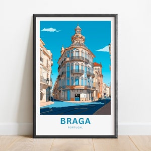 Braga Travel Print - Braga Poster, Portugal Wall Art, Framed present, Gift Portugal Present