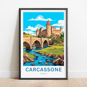 Carcassonne Travel Print - Cartel de Carcassonne, Arte de la pared de Francia, Presente enmarcado, Regalo francés presente