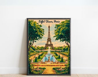 Eiffel Tower Vintage Travel Poster - Eiffel Tower Paris print, Paris Wall Art, Framed present, Gift France Present