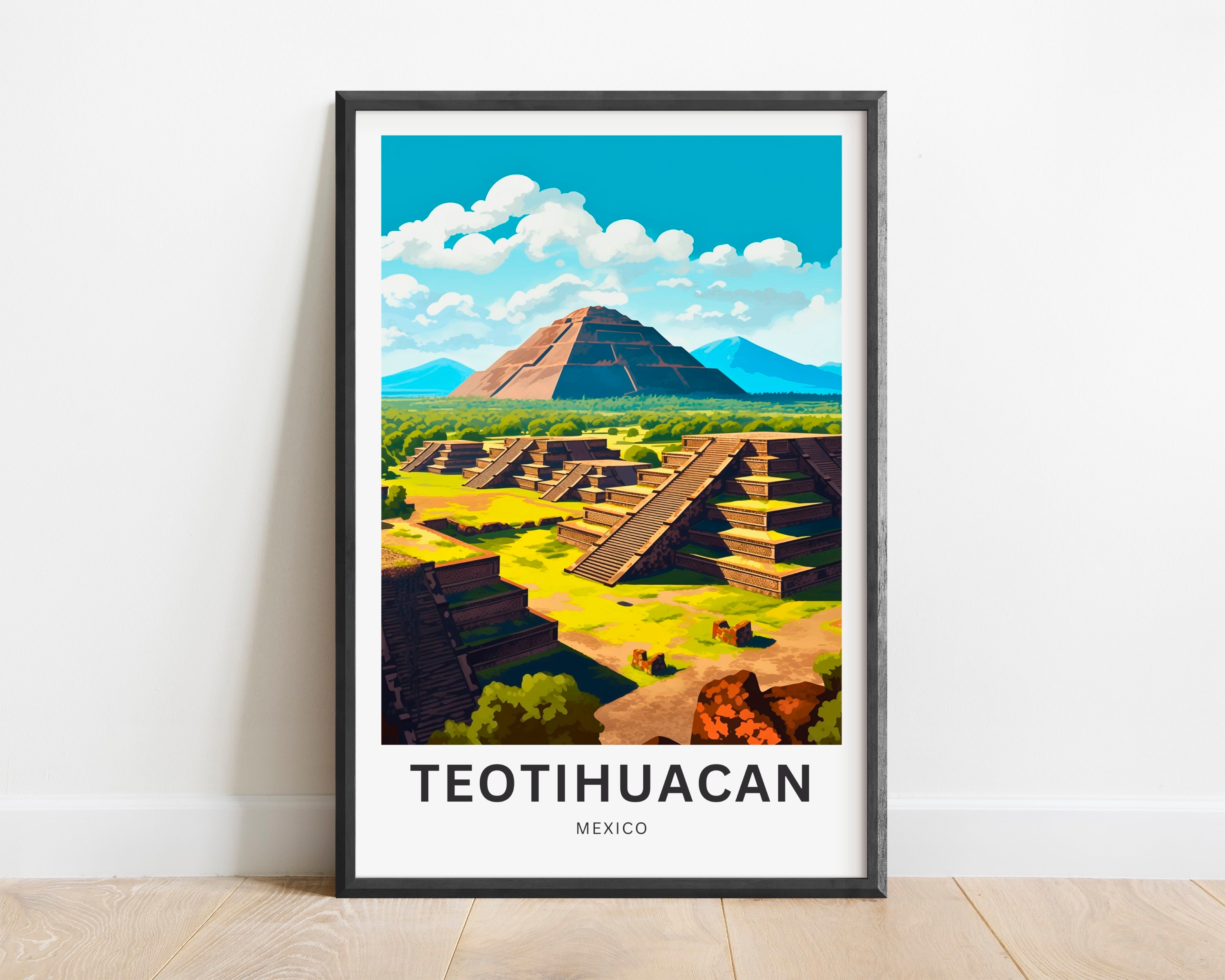Stampa di viaggio di Teotihuacan - Poster di Teotihuacan, arte della parete del Messico, regalo incorniciato, regalo Messico presente