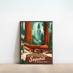 Sequoia National Park Vintage Travel Poster - Sequoia print, National Park Vintage Wall Art, Framed present, Gift United States Present