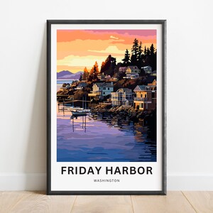 Friday Harbor Travel Print - Friday Harbor San Juan Island poster, Washington Wall Art, Framed present, Gift Washington Present