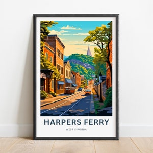Harpers Ferry Travel Print - Harper&#39;s Ferry poster, West Virginia Wall Art, Framed present, Gift West Virginia Present, Customized Your Text