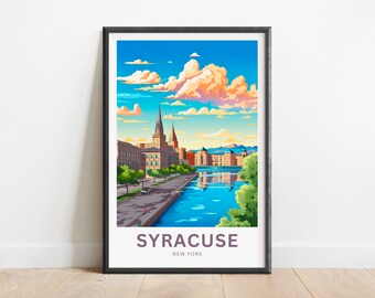 Syracuse Travel Print - plakat Syracuse, sztuka ścienna w Nowym Jorku, prezent w ramie, prezent w Nowym Jorku