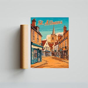 St. Albans Vintage Travel Poster - St. Albans print, England Wall Art, Framed present, Gift England Present