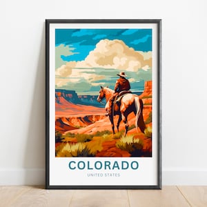 Colorado Travel Print - Colorado Cowboy  poster, United States Wall Art, Framed present, Gift United States Present