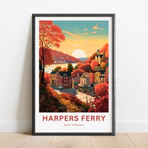 Harpers Ferry Travel Print - Harper&#39;s Ferry poster, West Virginia Wall Art, Framed present, Gift West Virginia Present, Customized Your Text