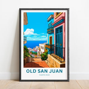 Impresión de viaje del Viejo San Juan - Póster del Viejo San Juan, Arte mural de Puerto Rico, Regalo enmarcado, Regalo de Puerto Rico, Texto personalizado, Personalizado