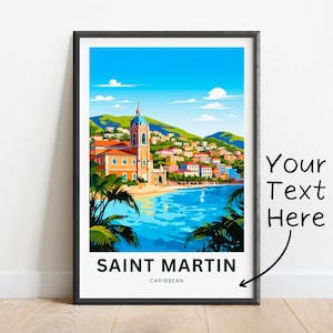 Impresión de viaje personalizada de San Martín: póster de San Martín, arte mural caribeño, regalo enmarcado, regalo de Sint Maarten