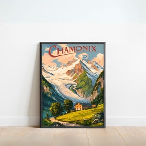 Chamonix Vintage Travel Poster - Chamonix print, France Wall Art, Framed present, Gift French Alps Present
