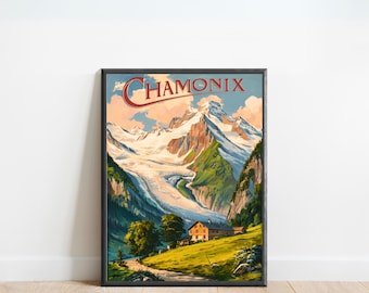 Chamonix Vintage Travel Poster - Chamonix print, France Wall Art, Framed present, Gift French Alps Present