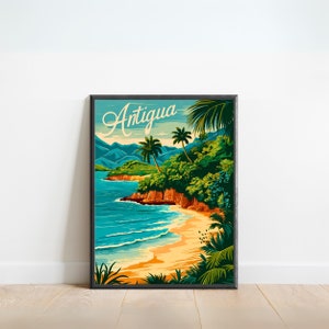 Antigua Vintage Travel Poster - Antigua Print, Caribbean Wall Art, Framed, Gift Caribbean Antigua & Barbuda Present