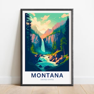 Montana Travel Print - Cartel de Montana, Arte de la pared de los Estados Unidos, Presente enmarcado, Regalo Estados Unidos Presente