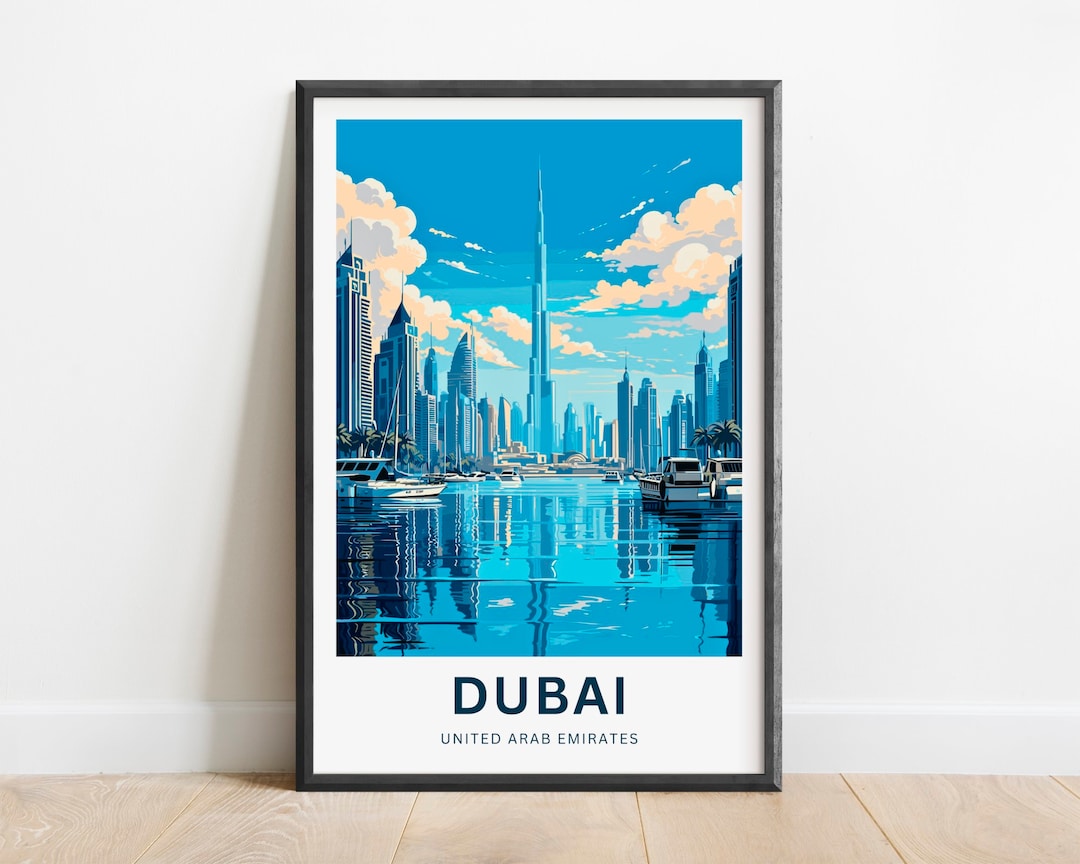 Dubai Travel Print Dubai Poster, United Arab Emirates Wall Art, Framed
