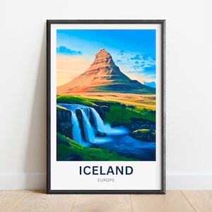 Iceland Travel Print - Iceland Poster, Land of Fire and Ice, Europe Wall Art, Framed present, Gift Nordic Island Present
