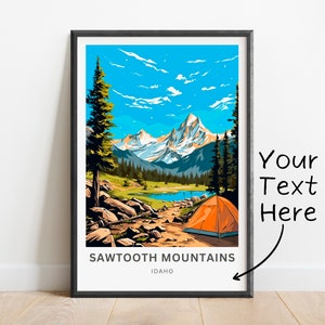 Personalized Sawtooth Mountains Travel Print - Sawtooth Mountains poster, Idaho Wall Art, Framed present, Gift United States Present